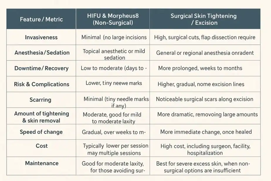Table showing benefits of Lipo Freeze 2 U Tamworth treatments for skin tightening following weight loss injections.