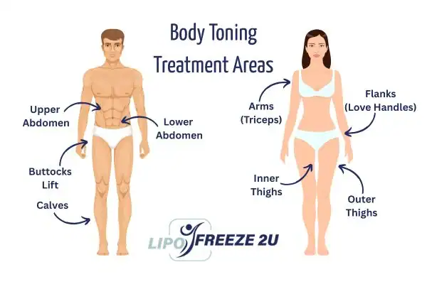 Graphic showing where you can have Body toning Treatment Tamworth on your body